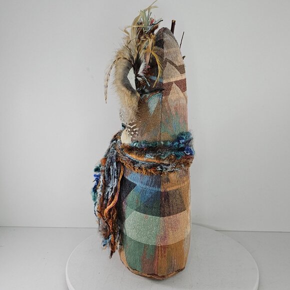 Handcrafted Nature Spirit Doll Witch Shaman Feathers Fur Shells Yarn Accents - Picture 2 of 10